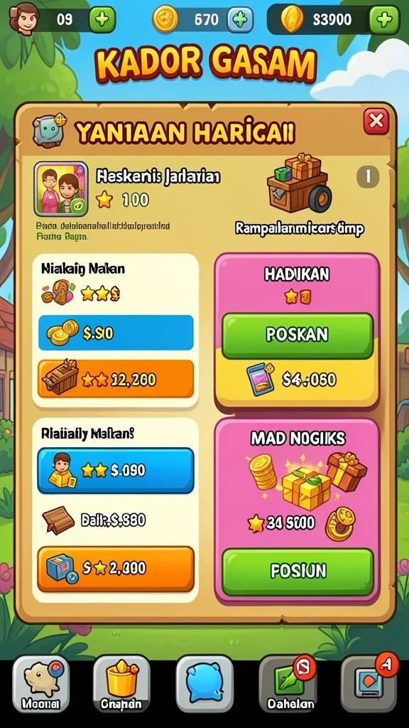 Tampilkan variasi permainan yang tersedia untuk pemain.